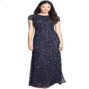 Adrianna Papell Women's Short-Sleeve All Over Sequin Gown Gunmetal/navy 12